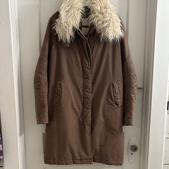 Vintage Helmut Lang AW 1999 Olive Astro Parka with Cream Fur Collar